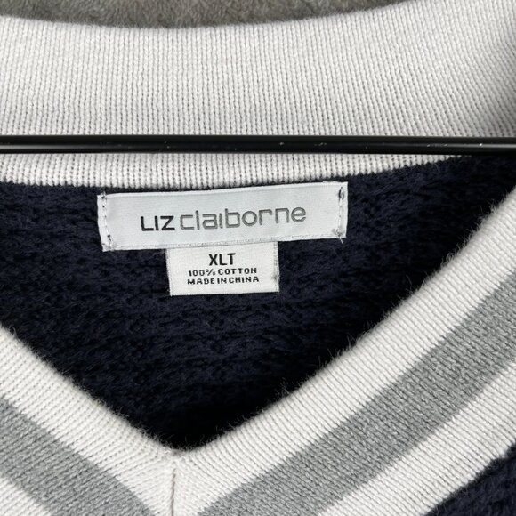Liz Claiborne Chunky Knit V-Neck Sweater Women’s XLT Navy Preppy Academia Cozy - Picture 3 of 8